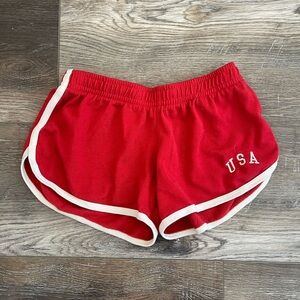 Brandy Melville Red Athletic Shorts with White Trim like new one size